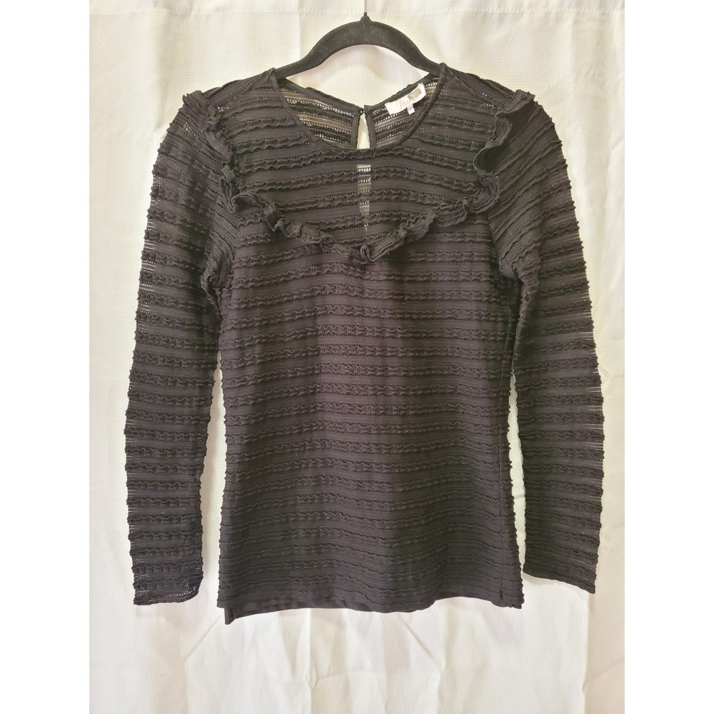 Parker Black Lace Ruffle Long Sleeve Blouse Women's Size Small Sheer Romantic...